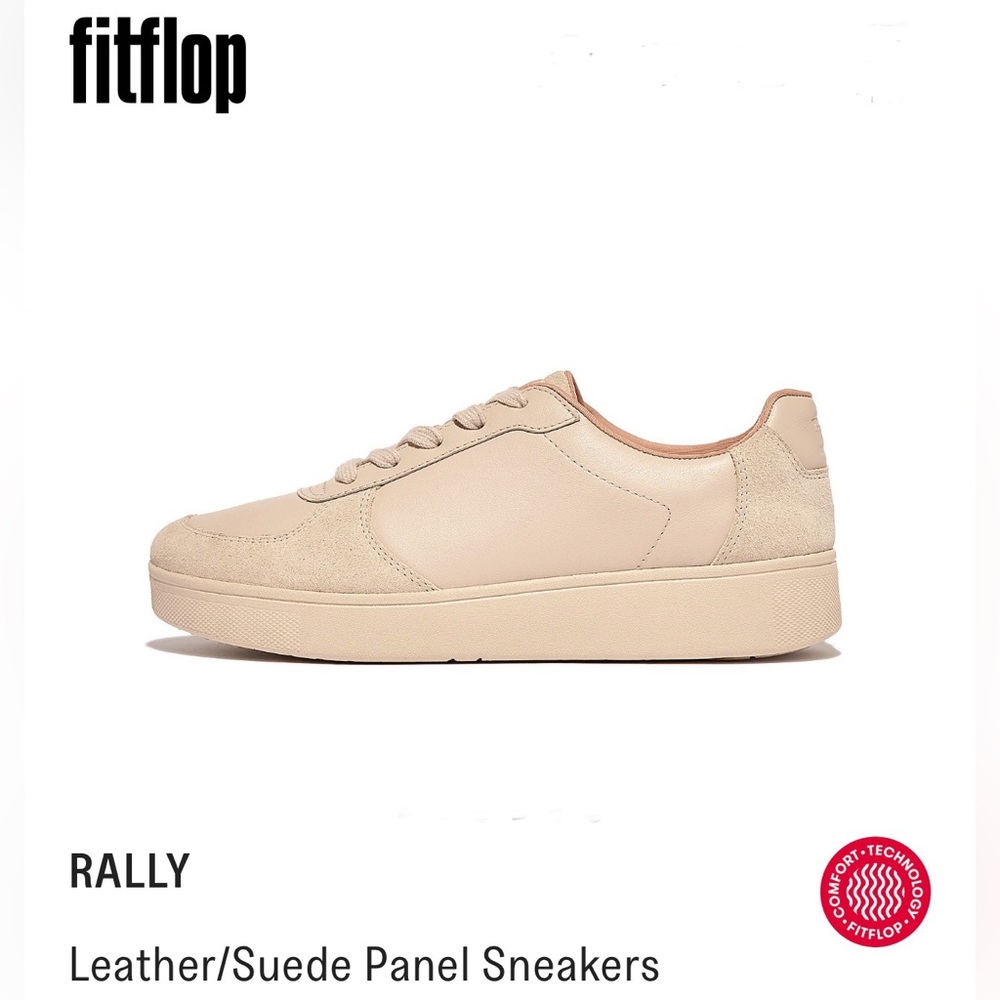 FITFLOP Stone Beige Leather Suede Panel Sneakers EUC LIKE NEW 7 Nude Light Latte